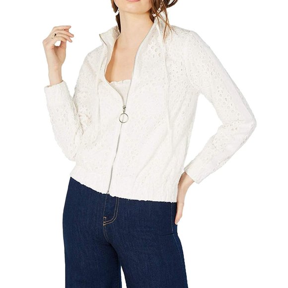 NEW KENDALL + KYLIE Womens Sz S Broderie Anglaise Allover Eyelet Jacket $110 NWT